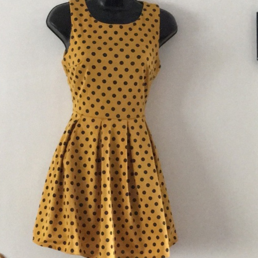 Mustard Yellow Polka Dot Skater Summer Dress